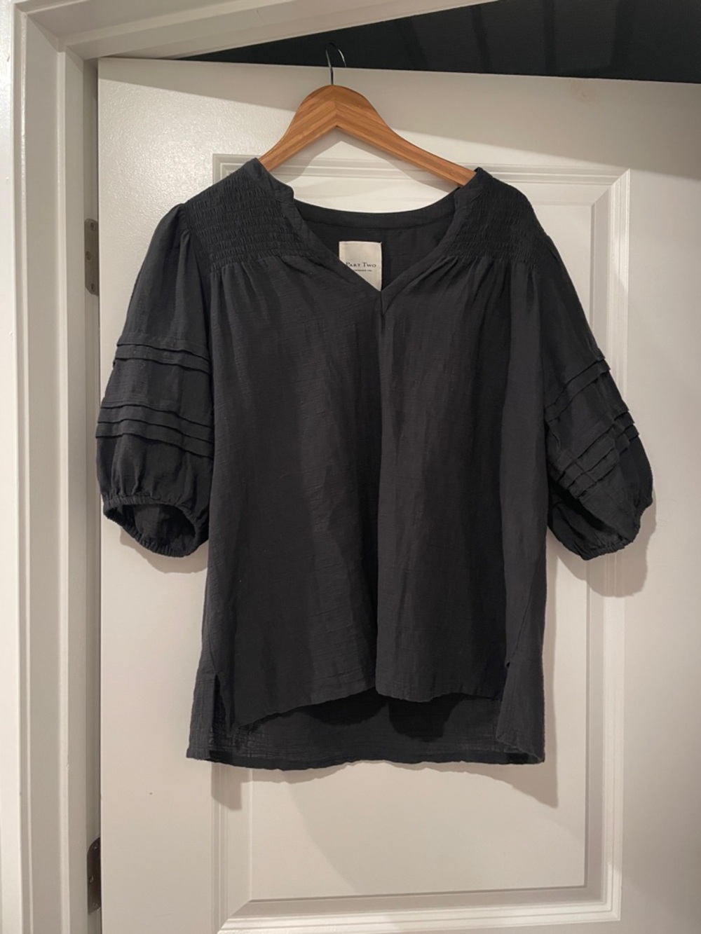 Part two Soft Textured Black Puff-Sleeve Women's Top size xl